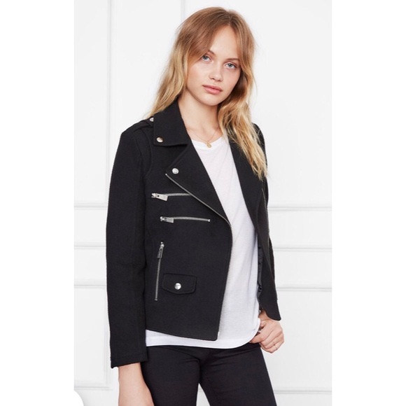 Anine Bing Black Felt Biker Moto Jacket Zippers New With Tags Large